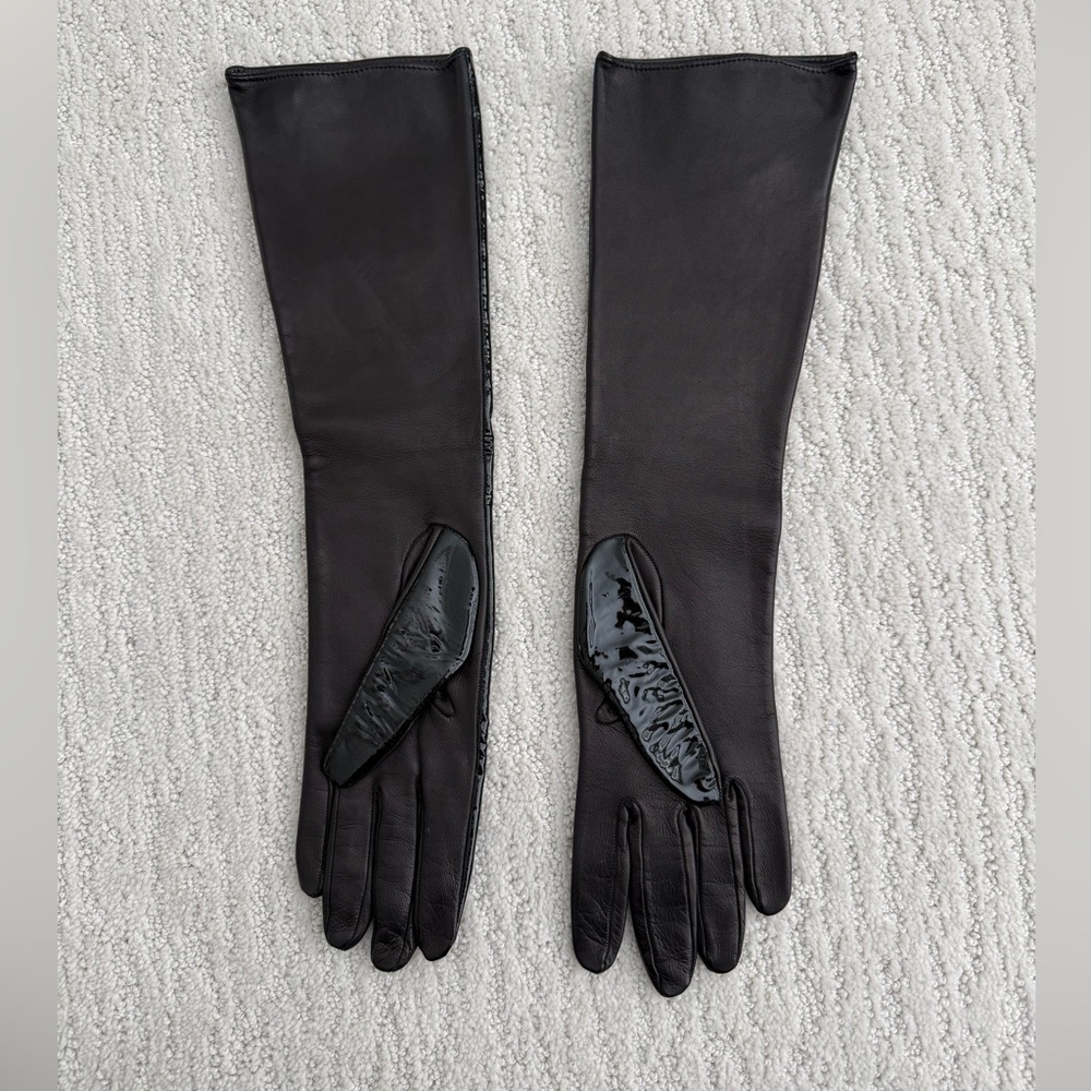 Gucci women’s patent leather gloves size 7 Vernice and Nappa black gold - Picture 3 of 15